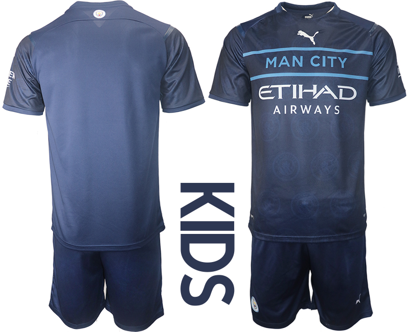 Youth 2021-2022 Club Manchester City away blue blank Soccer Jersey
